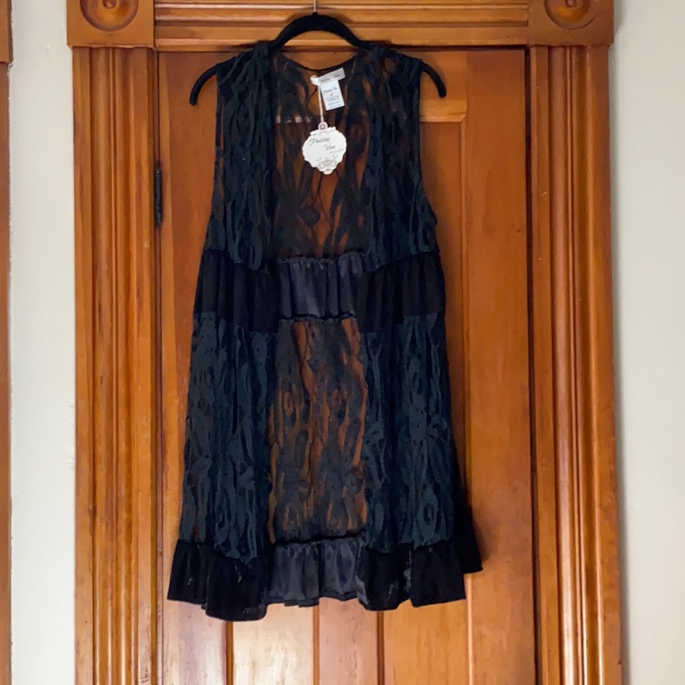 Black lace vest with velvet accents